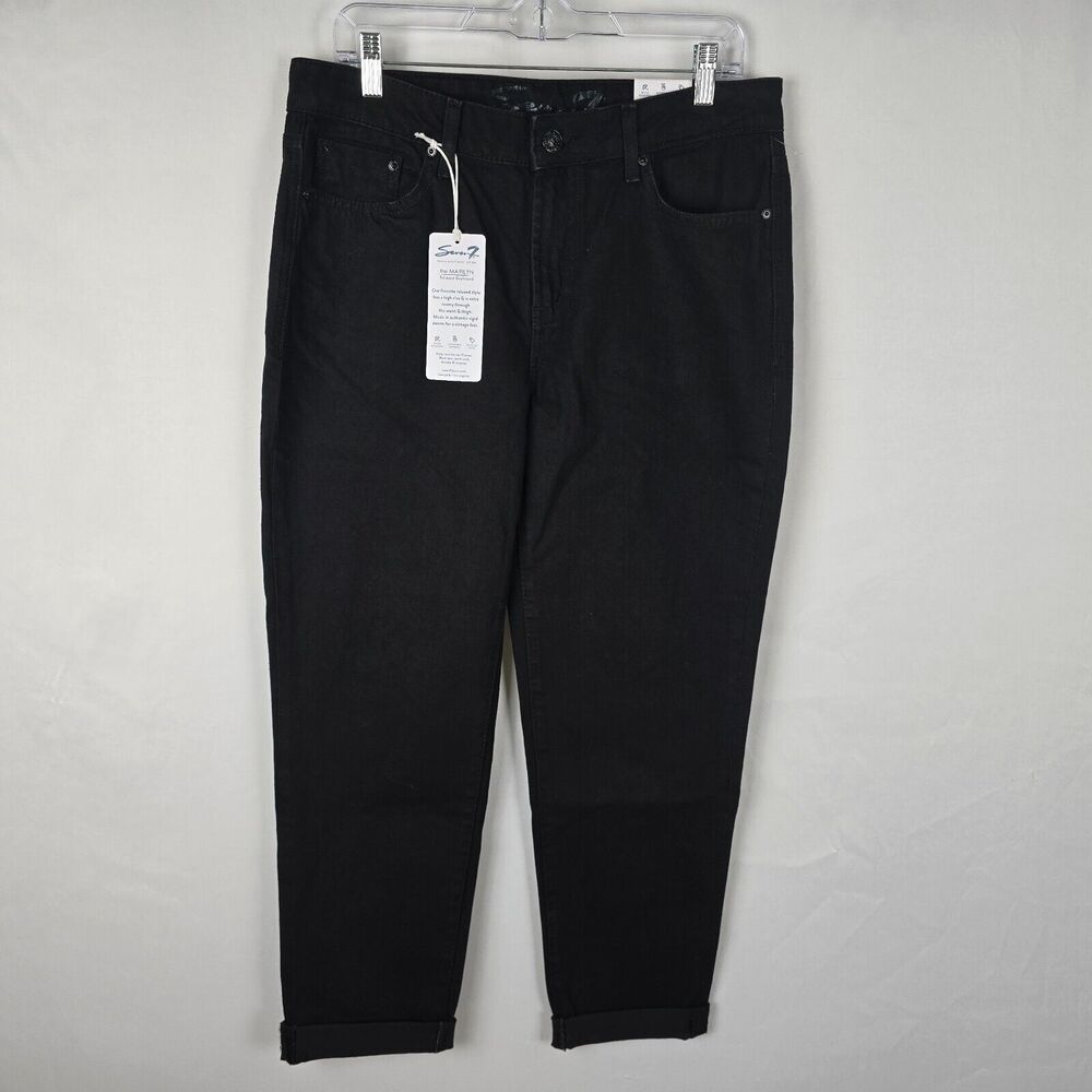 Seven7 Jeans Women's 4 Black Marilyn Relaxed Boyfriend Roll Cuff High Rise NWT